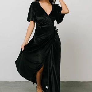 Meghan Velvet Wrap Maxi Dress | Black XL